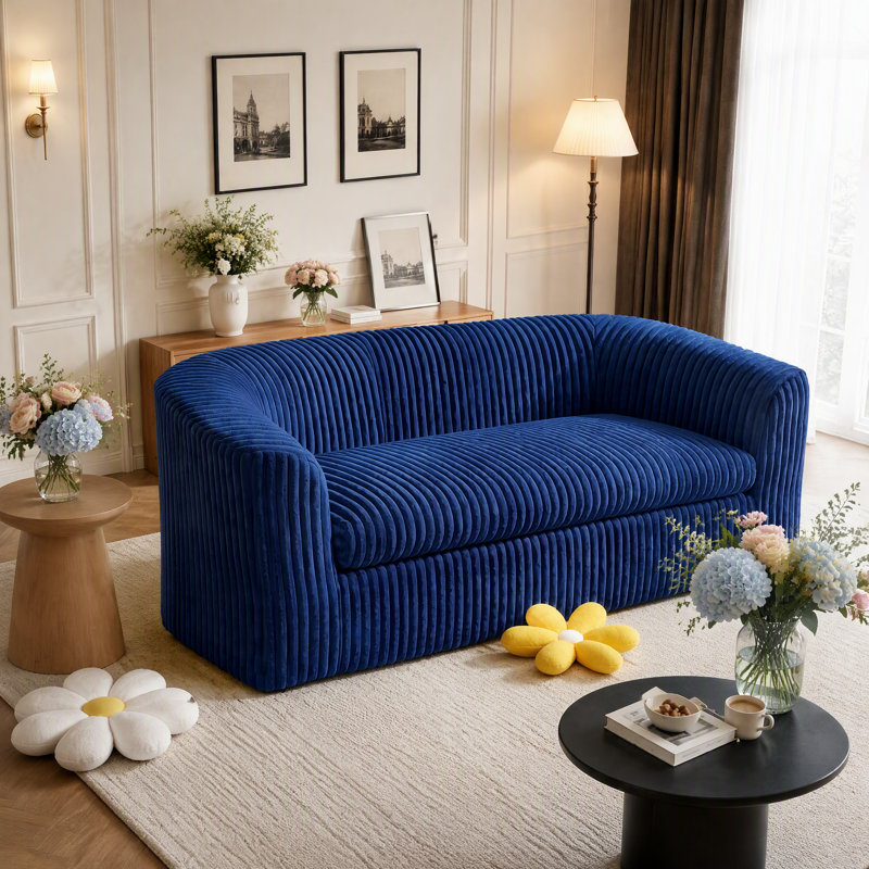 Canapé rembourré en velours côtelé Boneless, H 27,6 po x l 74,8 po x P 31,5 po, Bleu