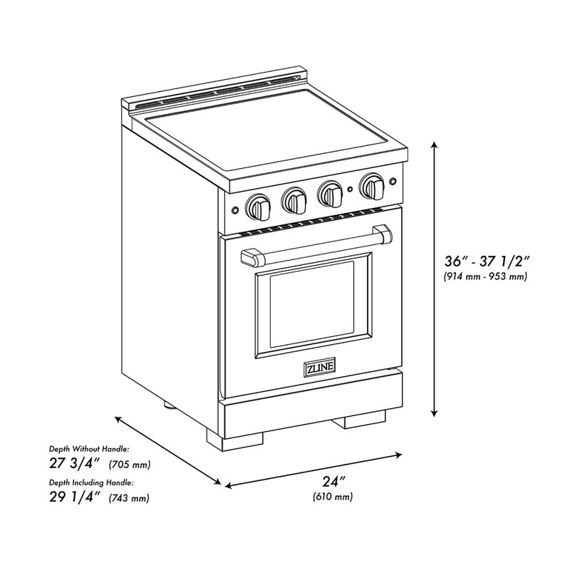 ZLINE Autograph 24 in. Satin Stainless Paramount Induction Range with 3 Elements & Bronze Accents, Champagne Bronze