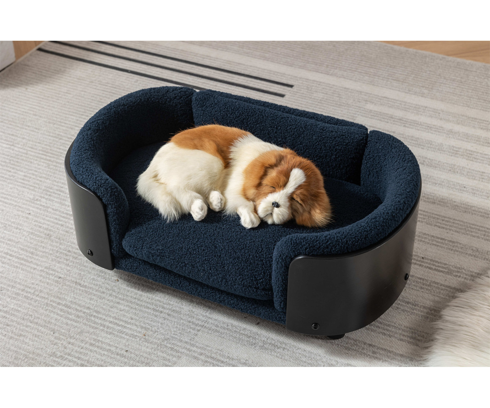 Inira Pet Bed, 38.58" W x 26.77" D x 11.02" H, Dark Blue/Black