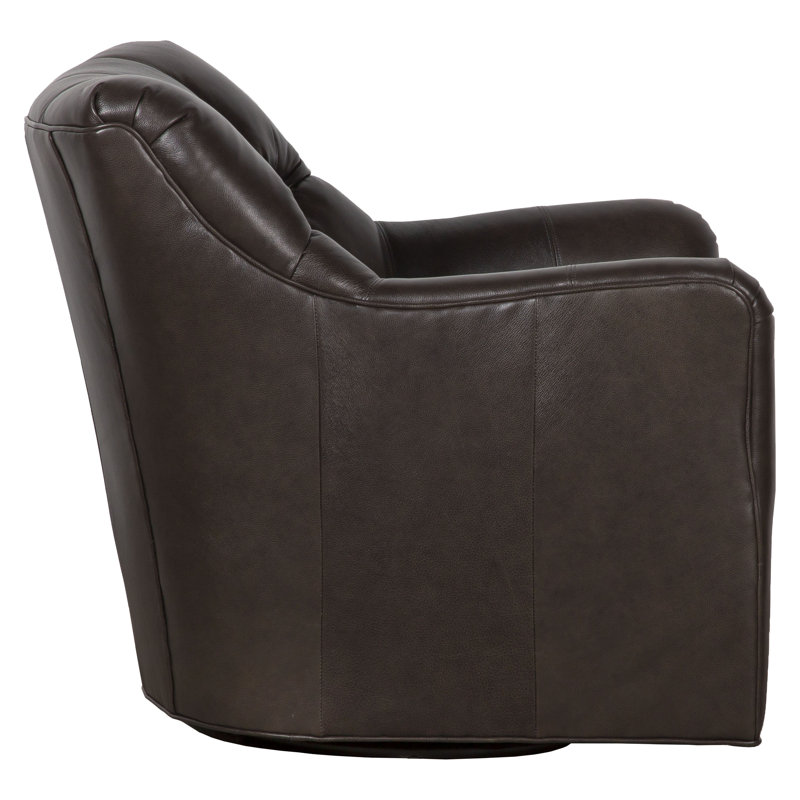 Emery Leather Swivel Tufted Club Chair, Smoke Genuine Leather