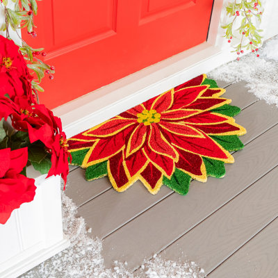 Welcome Poinsettia Shaped Coir Mat