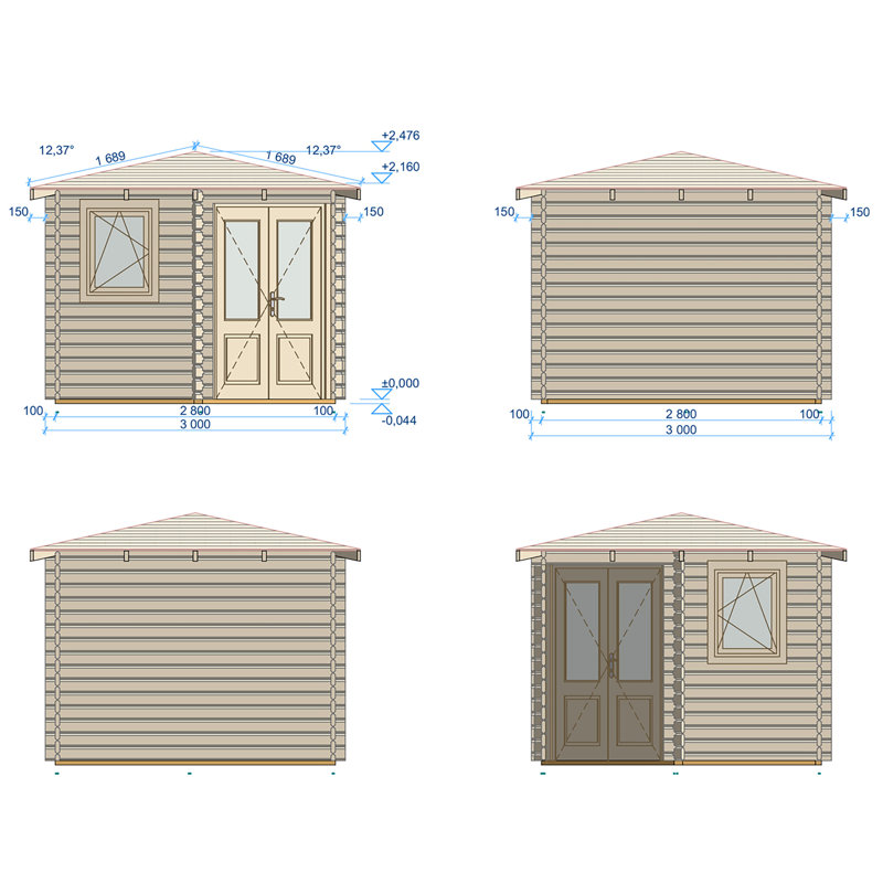 Lukne 9 x 9 ft 44 mm Corner Log Cabin