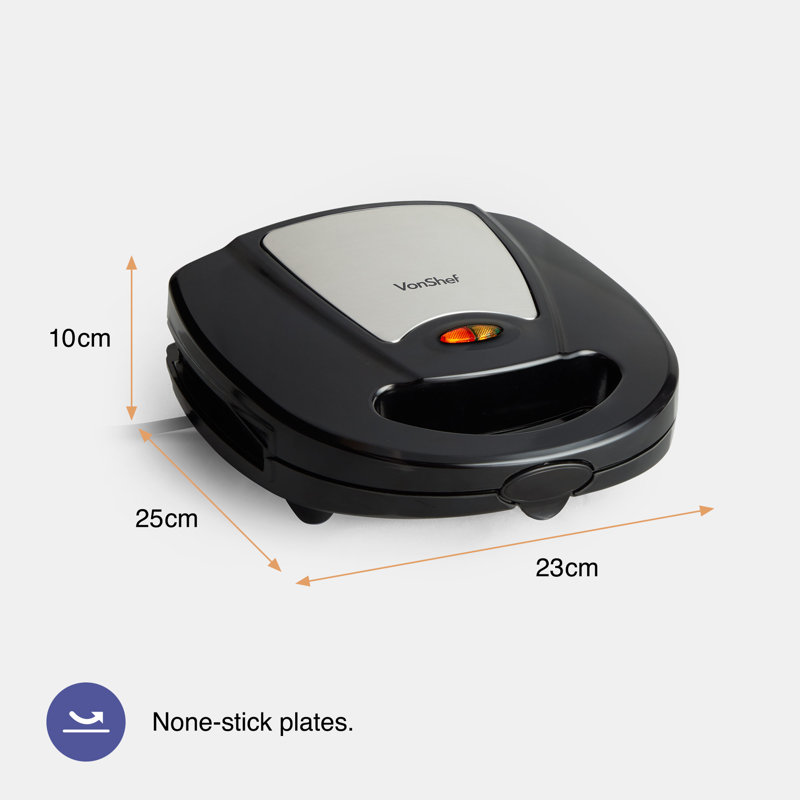VonShef 10cm Non Stick Electric Grill Sandwich Maker with Lid