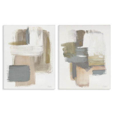 «Abstract Abstract Beige Brushed Neutrals», ensemble de 2 toiles d'art par Stella Chang