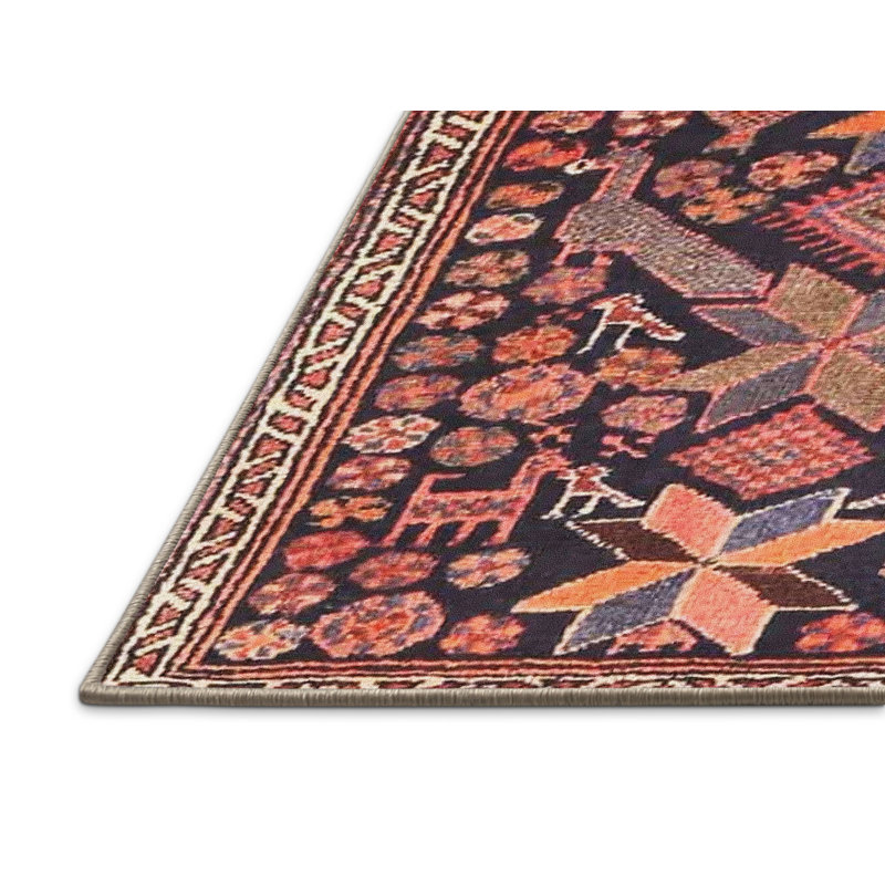 Tapis traditionnel rouge / bleu, Rectangle 3 pi x 5 pi