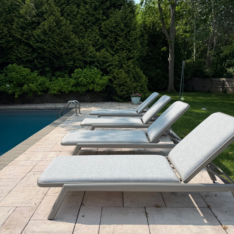 Aluminum Pool Side Sun Lounges Adjustable Reclining Patio Set Pack Of 2 With Cushion, Fog Gray Cushion/Fog Gray Frame