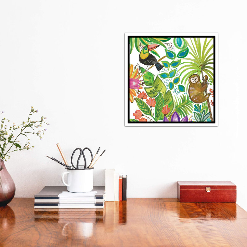 Art tropical encadré, H 37 po x l 37 po x P 1,5 po, Toile blanche encadrée