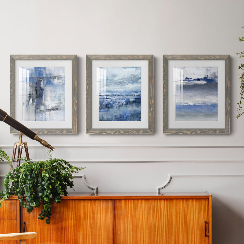 «Soft Solace Indigo», ensemble de 3 cadres photo, Gris, H 31,5 po x l 43,5 po x P 1 po