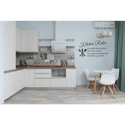 Kitchen Rules Wall Decal Inspirational Quote Vinyl Sticker for Kitchen Decor Removable & Easy to Apply Stylish Wall Art for Modern Classic Kitchens Durable Long-Lasting Mural for Home Decoration