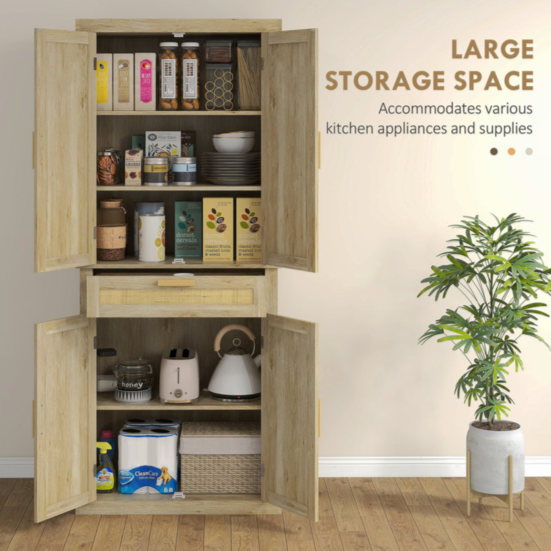 Oak and Rattan 72" Tall Kitchen Pantry Storage Cabinet
