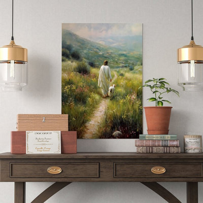Canvas Wall Art Shepherd Walking With Lamb Poster Vintage Poster Print Home Decor