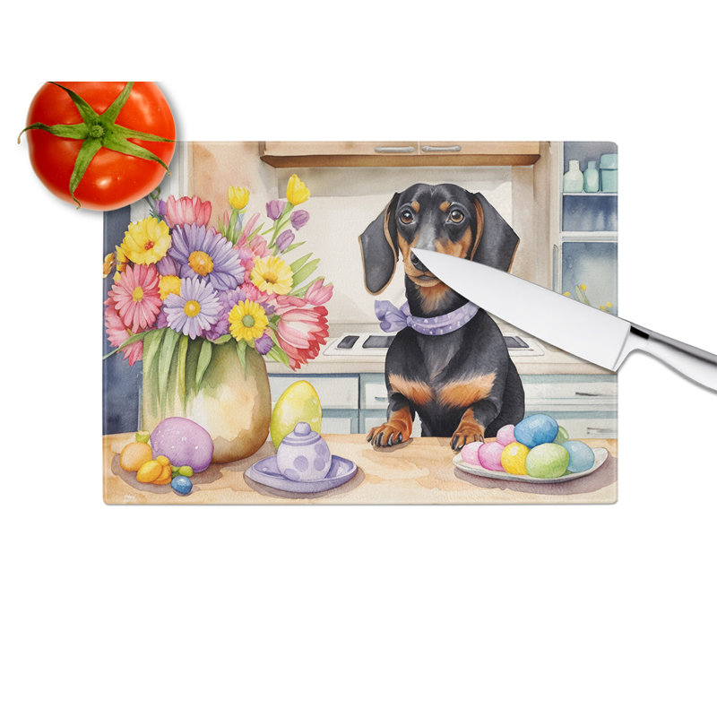 Decorating Easter Dachshund Glass Cutting Board