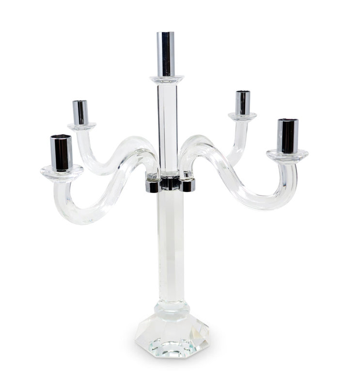 Candélabre 5 lumières avec embout, Transparent / argent