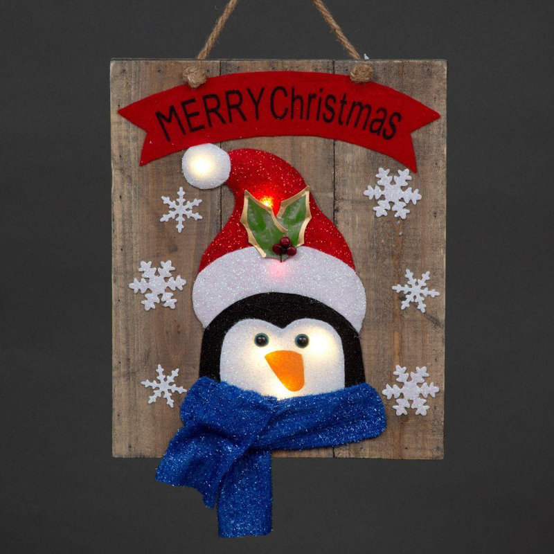 36 cm Battery Operated Wooden Frame Wall Decoration with 6 Warm White LED Bulbs