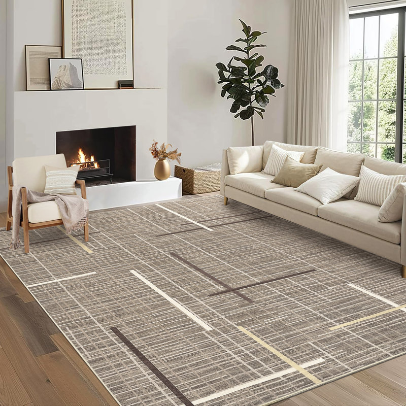 Tapis de salon 8 x 10 x 8 po, Brun, Rectangulaire 8 pi x 10 pi