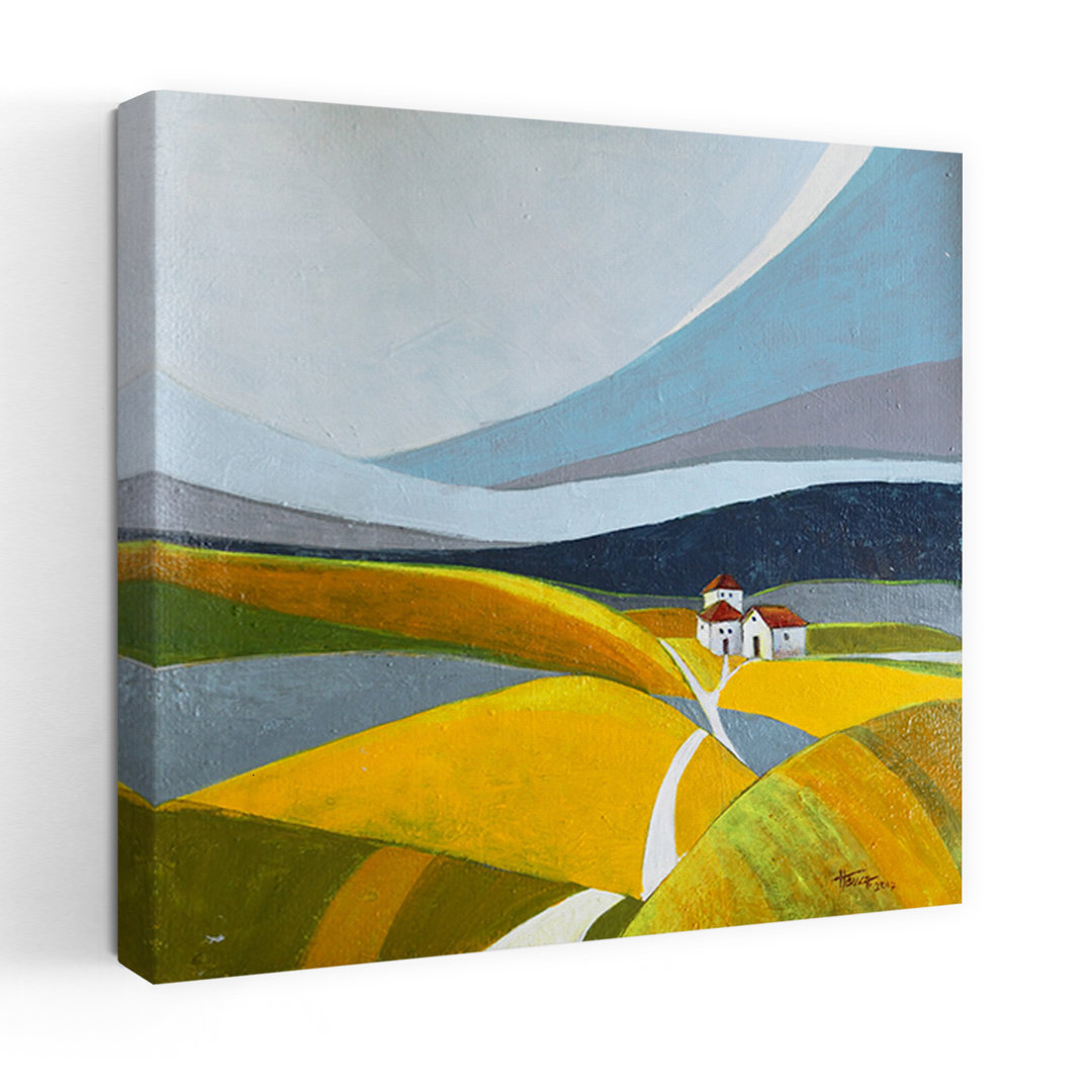 Modern Countryside Village Colorful Modern Peaceful Landscape Nature Wall Art Print