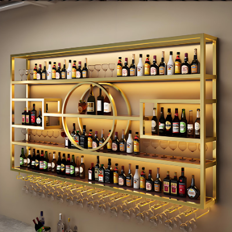 Light Luxury Wall Mounted Wine Rack, Gold, 51.1" H x 70.8" W x 7.8" D