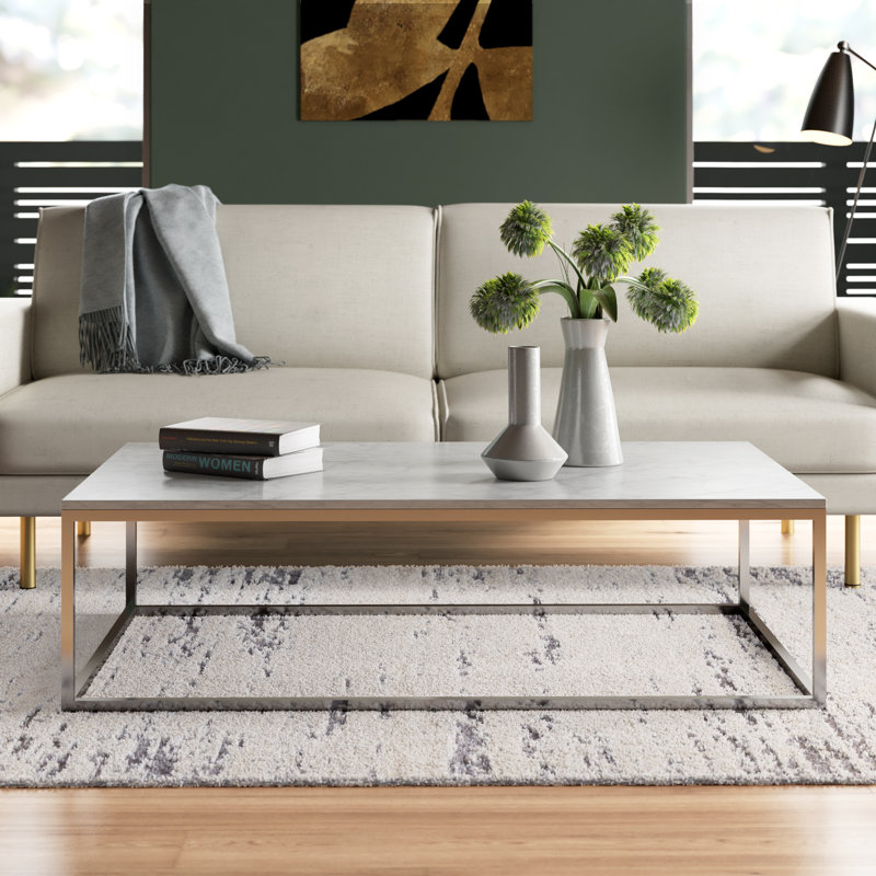 Rys Marble Top Coffee Table, Black Marquina, Chrome