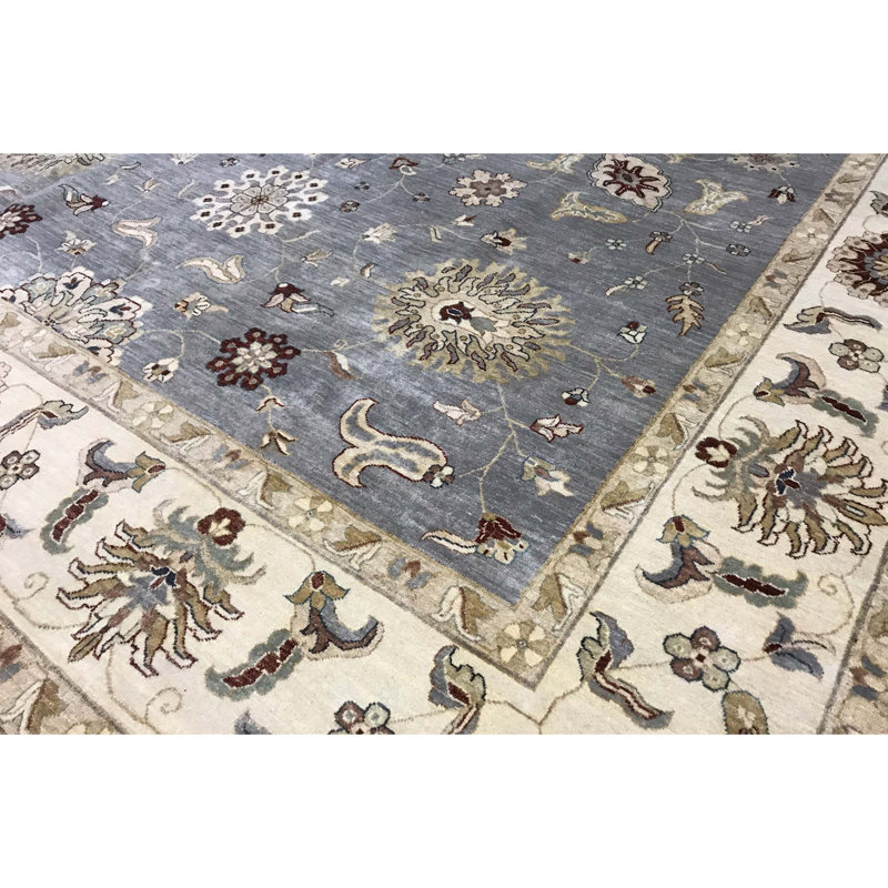 Tapis bleu clair et ivoire noué à la main de haute qualité