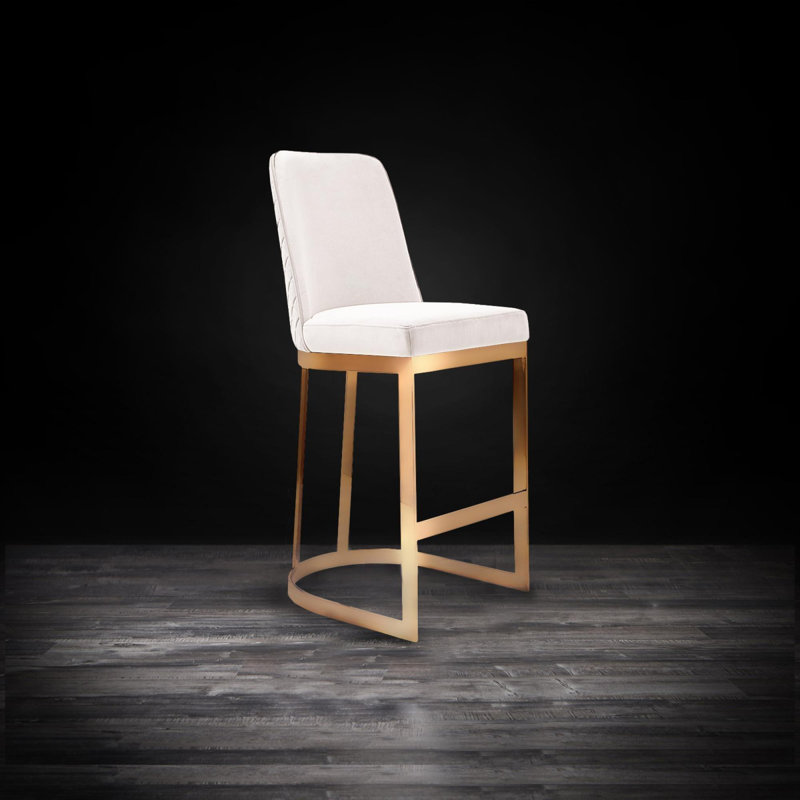 Tabouret de bar, Tabouret de comptoir (siège d'une hauteur de 27 p, Beige / cadre doré