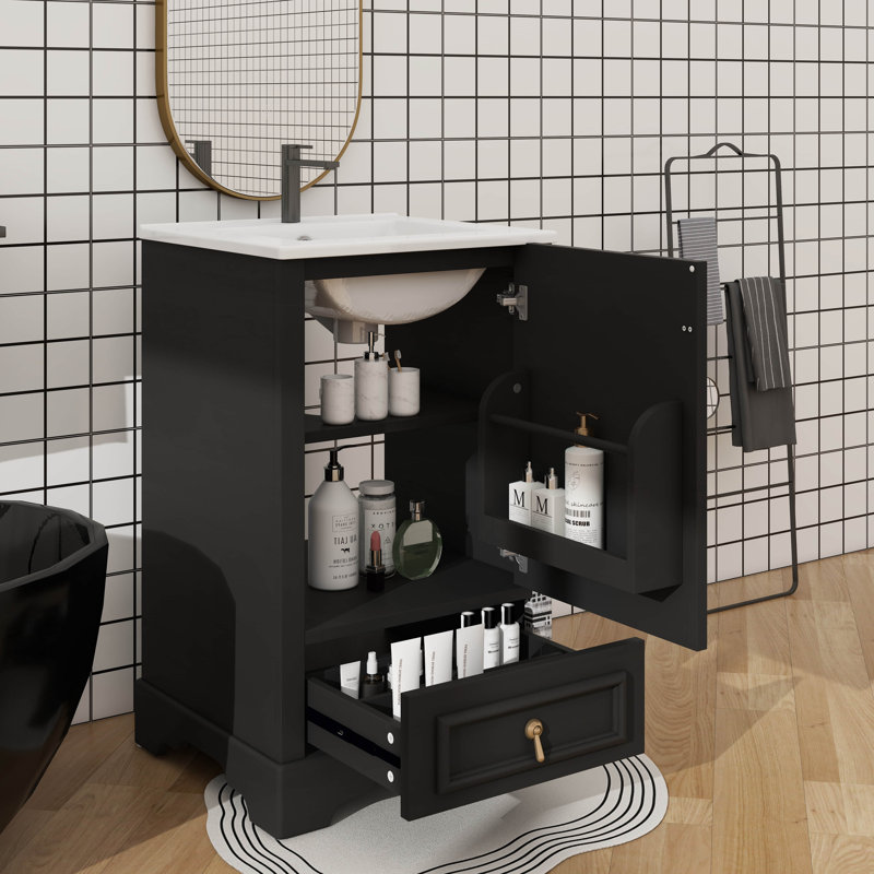 Meuble-lavabo de 20 pouces avec lavabo intégré - conception de lavabo simple, porte à fermeture en douceur, tablette réglable en forme de U, tiroir de séparation