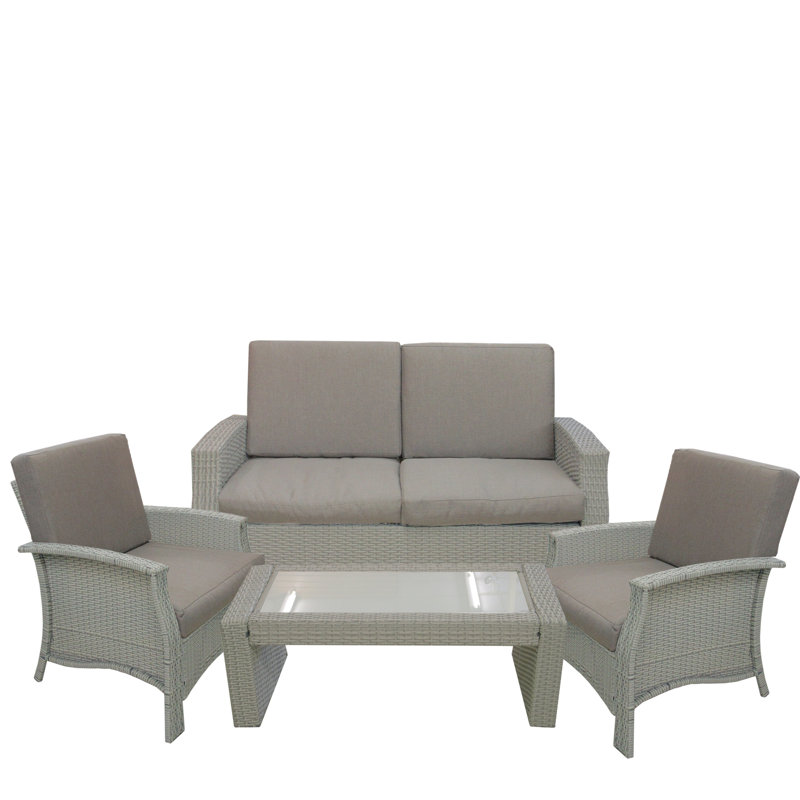Ensemble de mobilier d'extérieur en osier gris 4 pièces