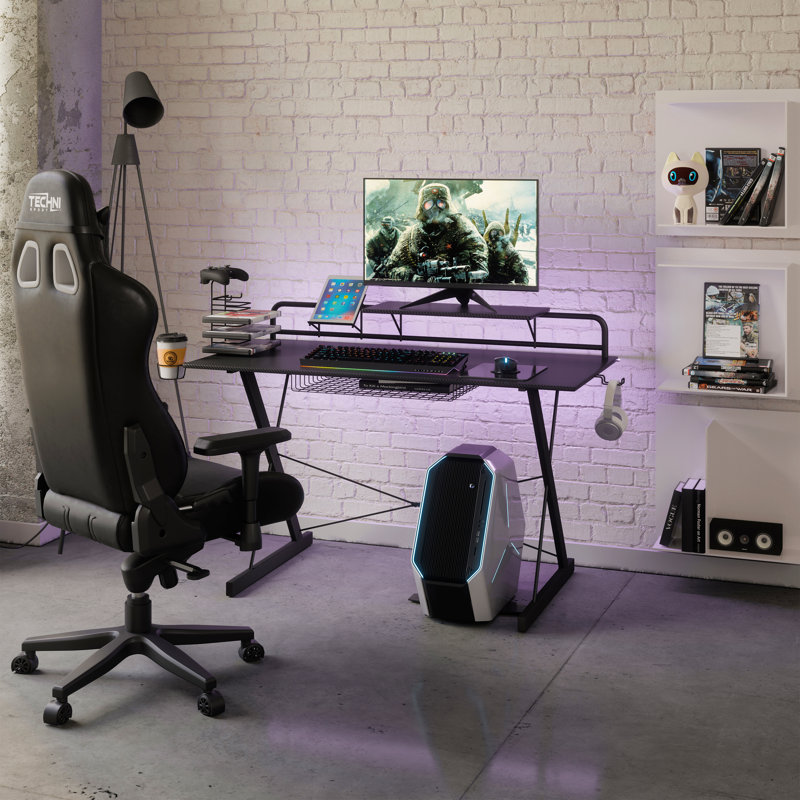 Bureau d'ordinateur avec tablette en carbone noir