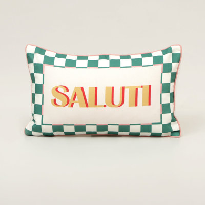 Coussin lombaire imprimé avec garniture en polyester | Coussin décoratif en coton à carreaux verts, 30 x 50 cm
