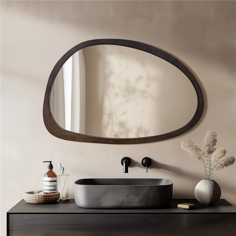 Asymmetrical Wood Framed Wall Accent Mirror, 90cm x 60cm