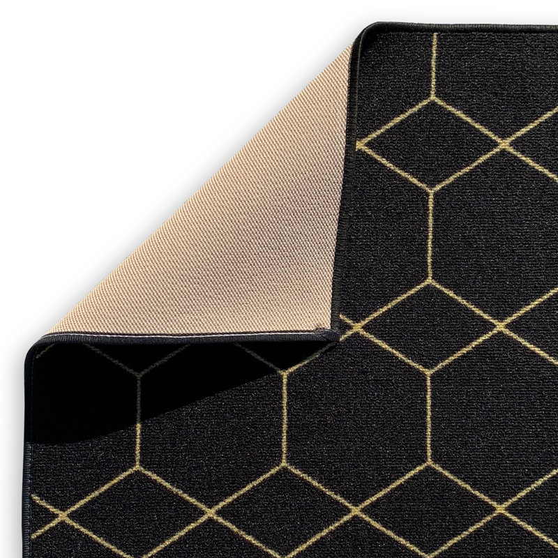 Tapis noir touffeté à motif géométrique Drayton, Tapis de couloir 2 pi 7 po x 35 pi