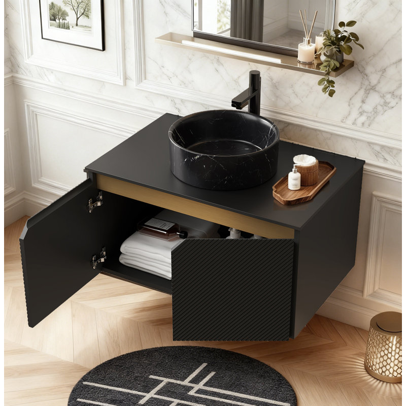 Ensemble de meuble-lavabo flottant avec lavabo mural 30 po RUBEN, Noir, 30", Noir