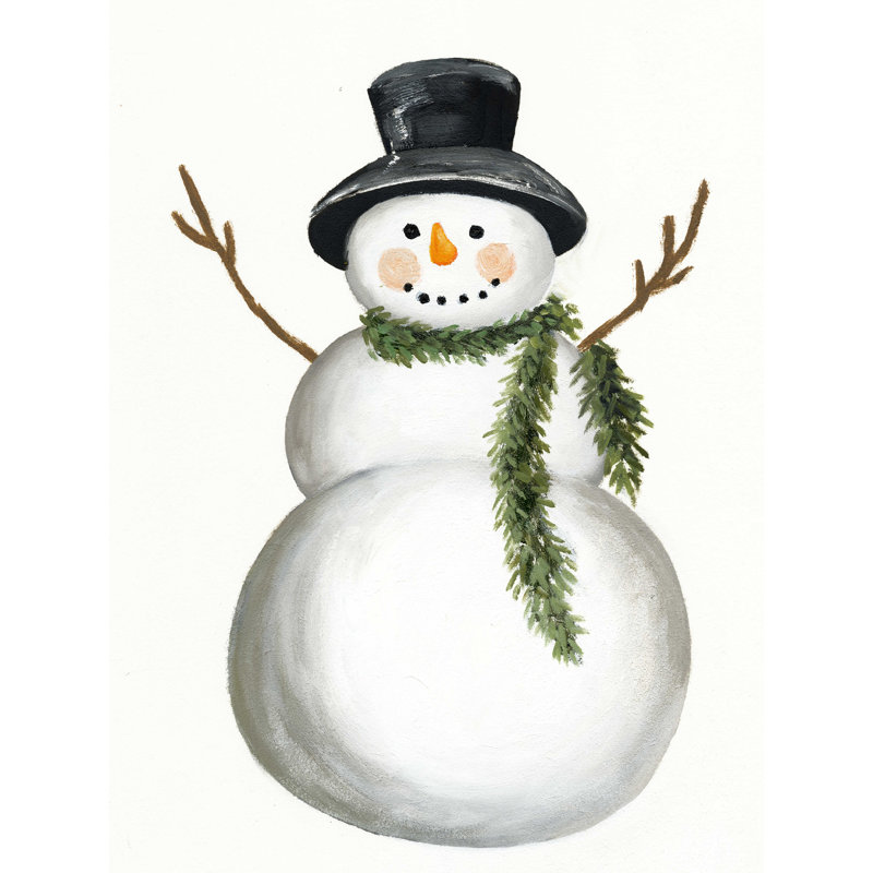 Le bonhomme de neige - peinture sur toile tendue, H 48 po x l 36 po