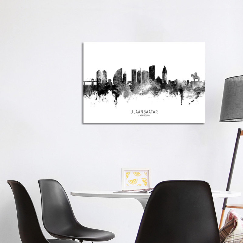 Ulaanbaatar Mongolia Skyline Name Bw by Michael Tompsett - Wrapped Canvas Gallery-Wrapped Canvas Giclée