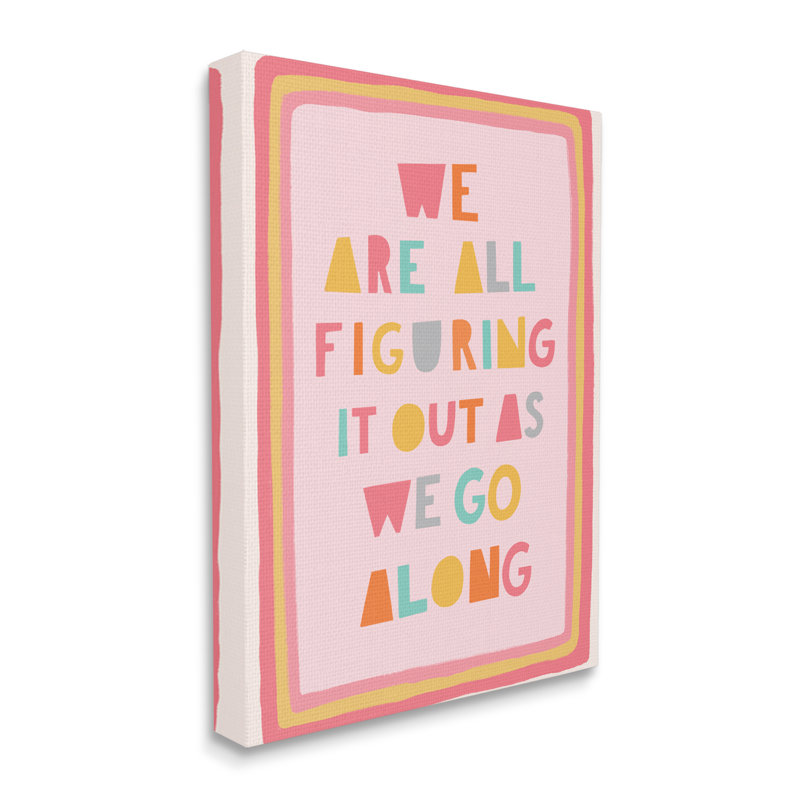 «Figuring out As We Go Expression Playful Pink Shapes» par Nancy McKenzie - Art textuel, Toile tendue, H 40 po x l 30 po