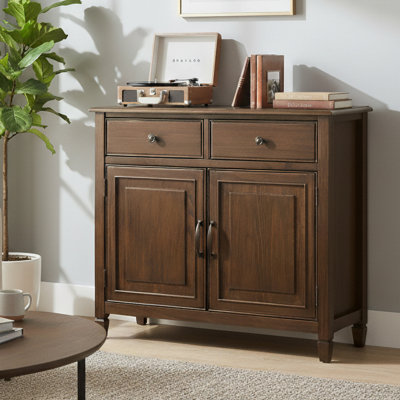 Armoire de rangement en bois massif à 2 tablettes avec 2 tiroirs de rangement Connaught