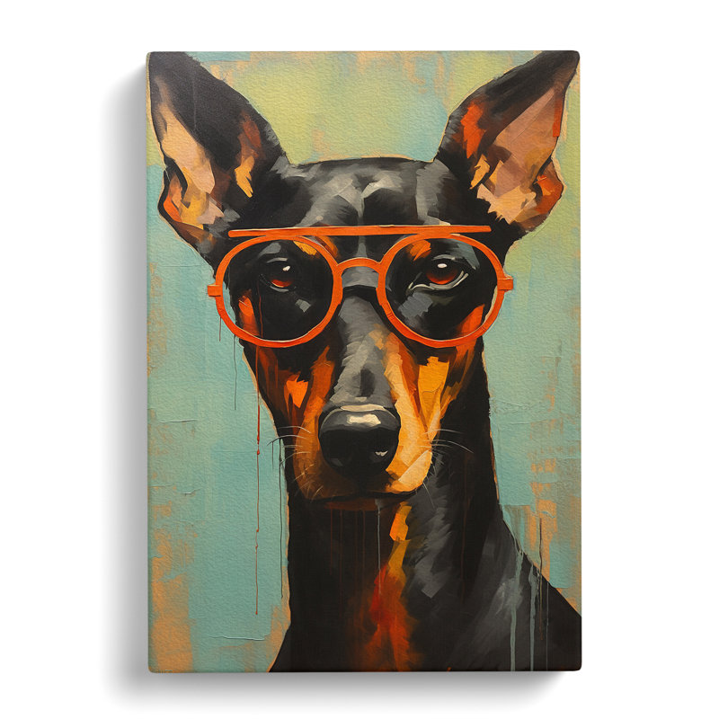 Doberman With Glasses - Print on Canvas, 60cm H x 40cm W x 3cm D