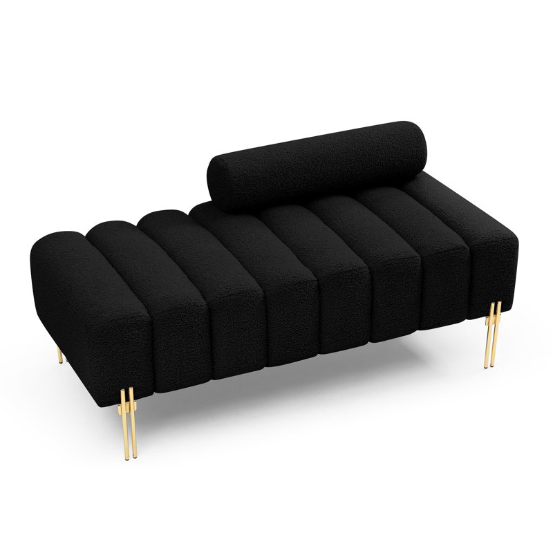 Banc de fenêtre moderne avec tissu flou et pieds en métal doré, idéal pour la chambre à coucher, salon avec repose-pieds de 53,2 po de largeur, rembourré, canapé 2 places et chambre, noir