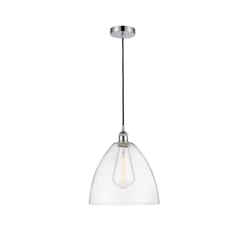 Luminaire suspendu en forme de dôme à 1 lumière Bluford, H 13,75 po x l 12 po x P 12 po, Transparent, Chrome poli