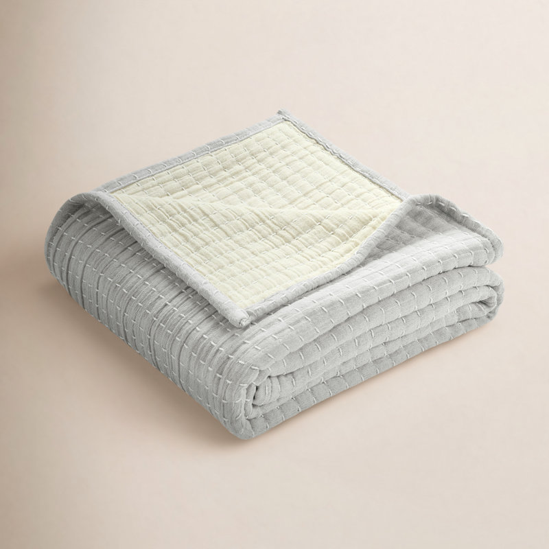 Jeté en coton Windcrest, Gris clair / Blanc cassé