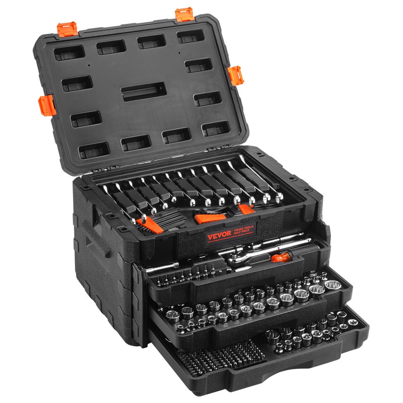 VEVOR 450-Piece SAE and Metric Chrome Mechanics Tool Set with Portable Storage Case