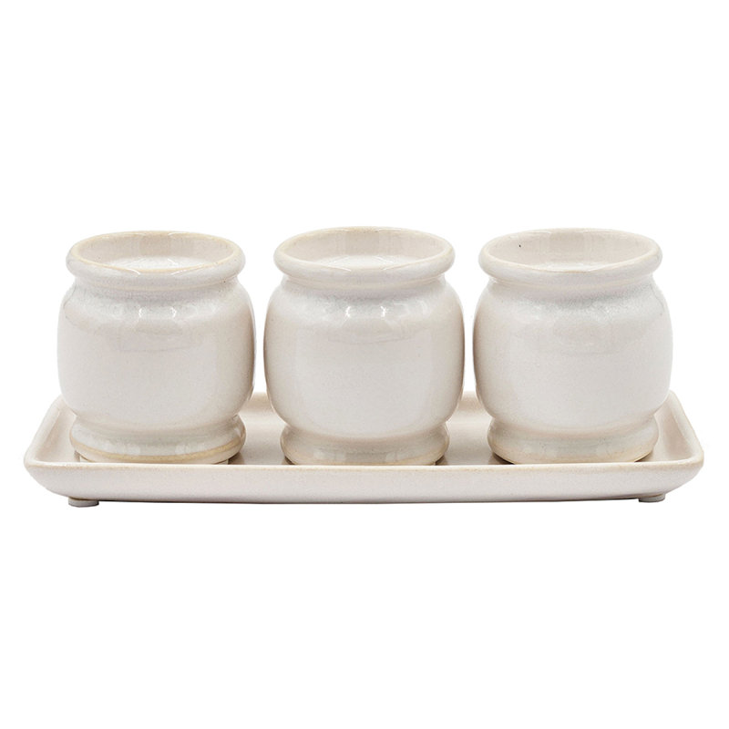 7.5X2.5X2.5" Three-Cup Tealight Holder&Tray,White