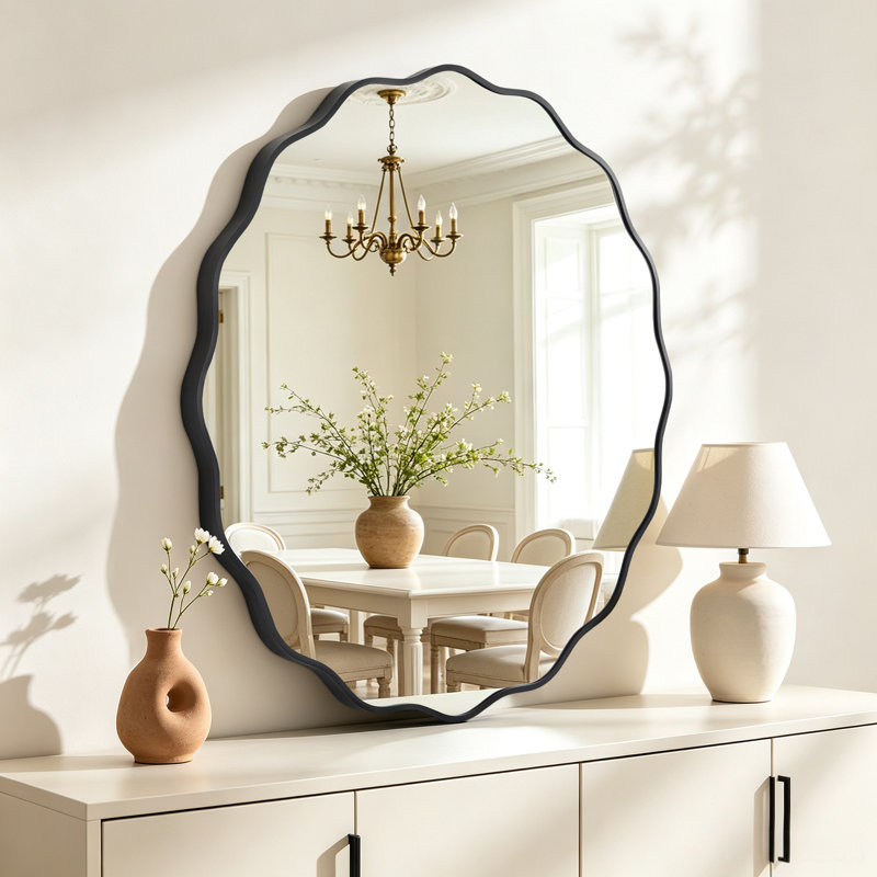 Miroir rond en aluminium, Noir, 36 po x 36 po