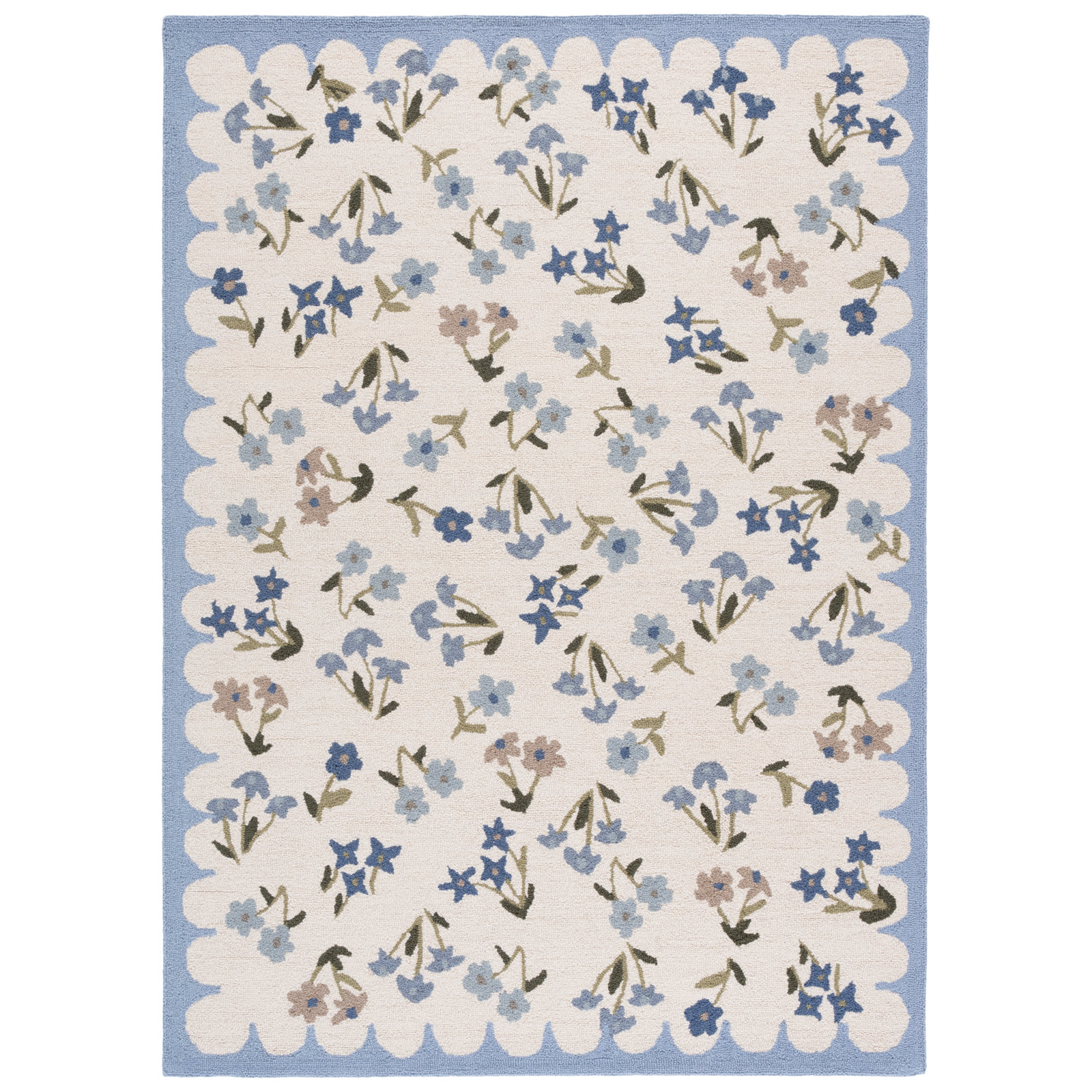 Martha Stewart Hand Tufted Wool, Cotton Floral Outdoor Rug, Rectangle 5' x 8'