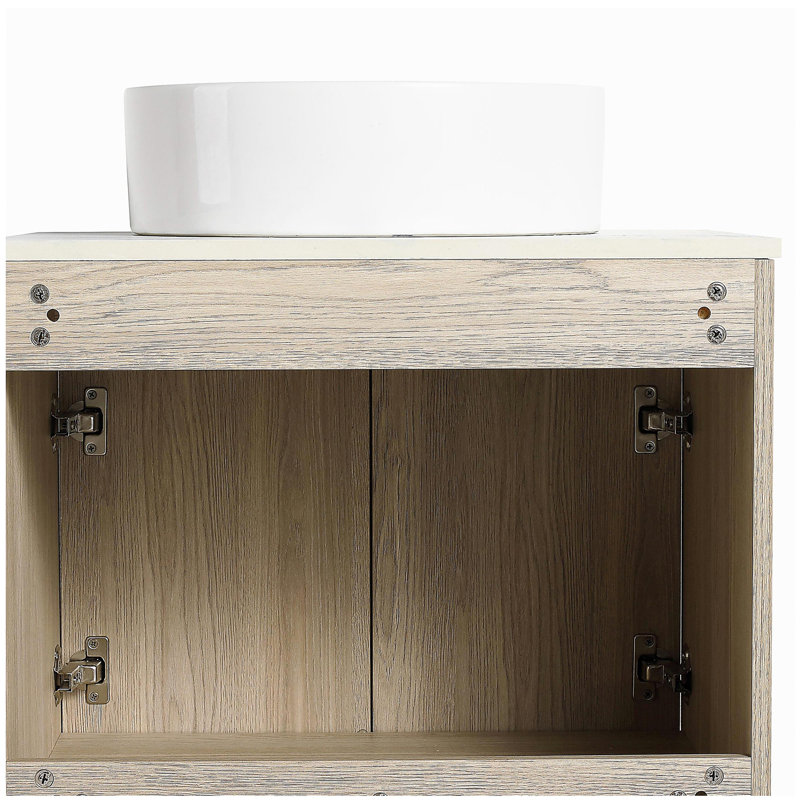 Ensemble de coiffeuse flottante 24 po avec vasque en céramique, coiffeuse murale en chêne blanc avec porte, Cylindre