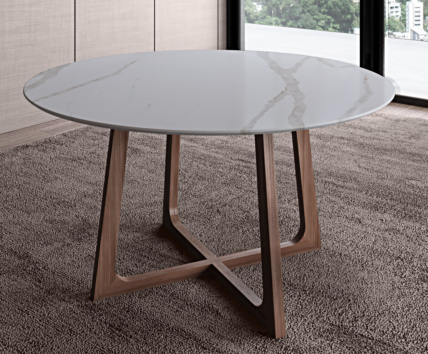 Ivy Bronx Masha Round Stone Top Solid Wood Base Dining Table - Wayfair ...