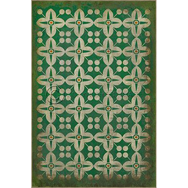 Green Cream Floral Diamond Patterned Traditional Woven Base Washable Carpet, Rectangle 5' x 9'11"