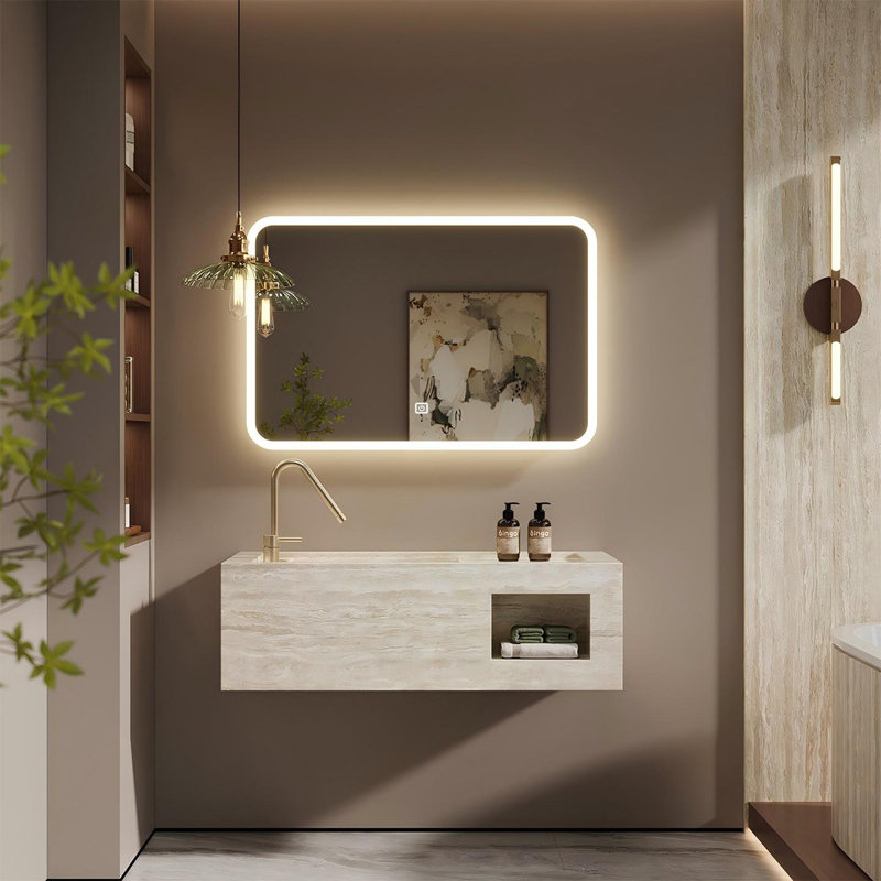 Ensemble de meuble-lavabo intégré en pierre frittée avec miroir intelligent, H 14,96 po x l 39,37 po x P 19,69 po