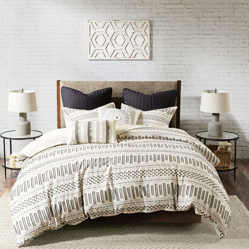 Literie 100% coton avec housse de couette boutonnée aux couleurs gris anthracite