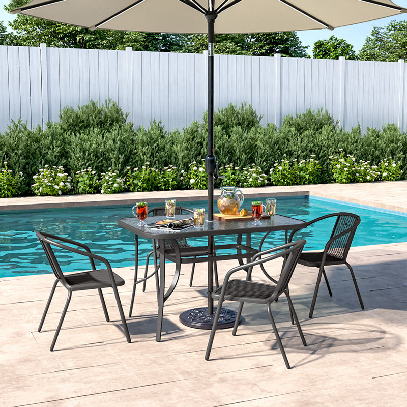Dolson 4 - Person Patio Dining Set with, Black/Beige