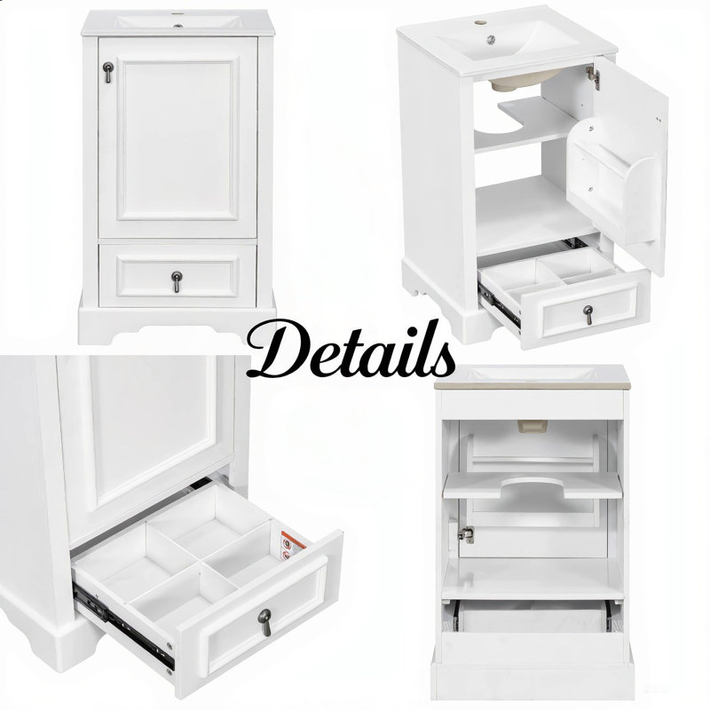 Meuble-lavabo moderne de 20 pouces avec lavabo en céramique, porte à fermeture en douceur, tablette réglable en forme de U et plusieurs options de rangement pour les petits espaces